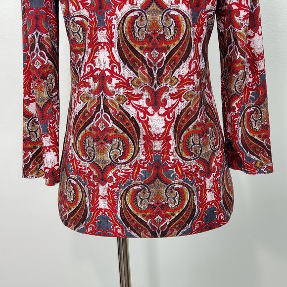 Jones Studio Red Pullover 3/4 Sleeve Paisley Top With Cutouts NEW NWT Size XS - Picture 8 of 14